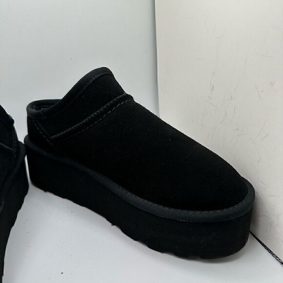 CUSHIONAIRE Women's Genuine Suede Cozy Mule Platform +Memory Foam 9 BLACK - Picture 6 of 7